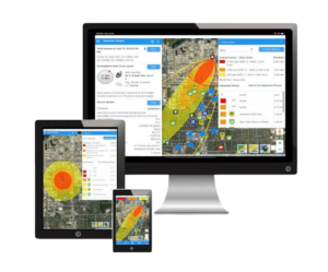 HAZMIST Training Course - Map with plume map on multiple devices